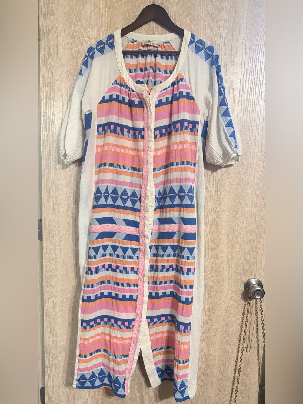 Devotion TWINS Cream Dress with Pink, Blue & Orange Geometric Print